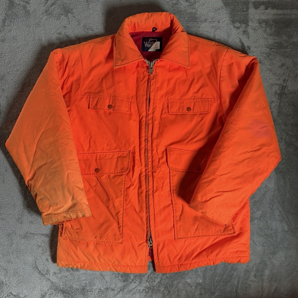 Vintage Woolrich Jacket Mens Large Long Orange Blaze‎ Down Insulated Hunting USA